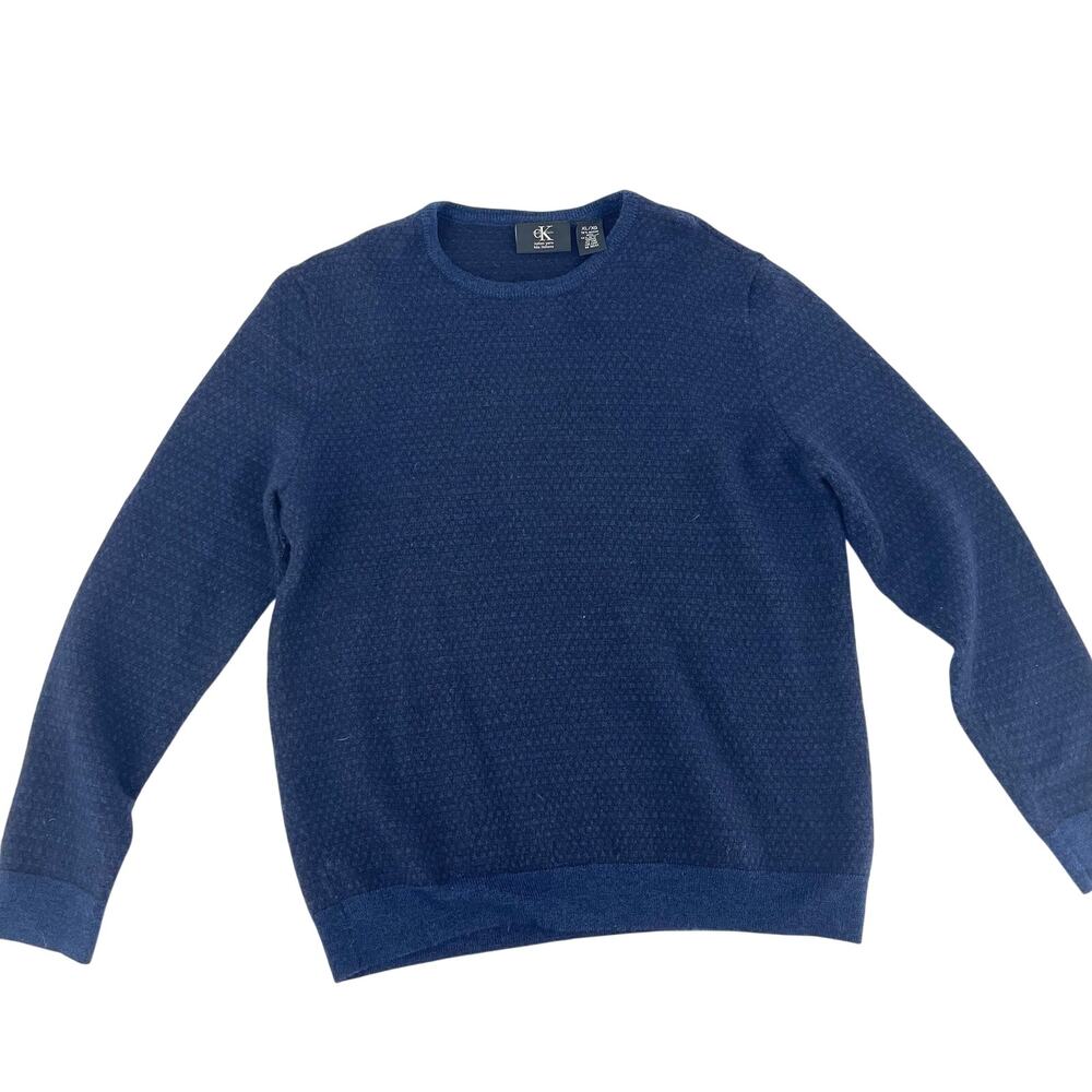 Calvin Klein Men's XL Navy Blueβ Merino Wool Acrylic Round Neck Pullover Sweater